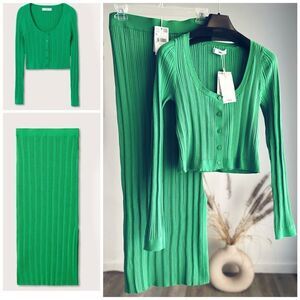Mango Green Co-Ord Set New Skirt Cardigan